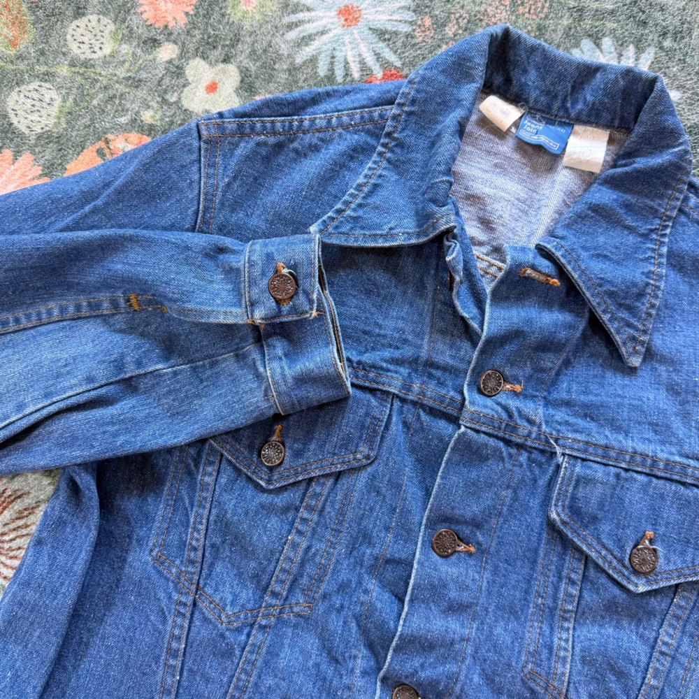 Vintage Jeans Joint Blue Denim Trucker Jacket Mens Large 100% Cotton W701-2